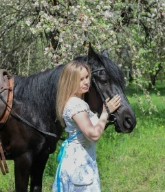 Фотосессия с лошадью в цветущем саду, фотограф Вера Шамонина